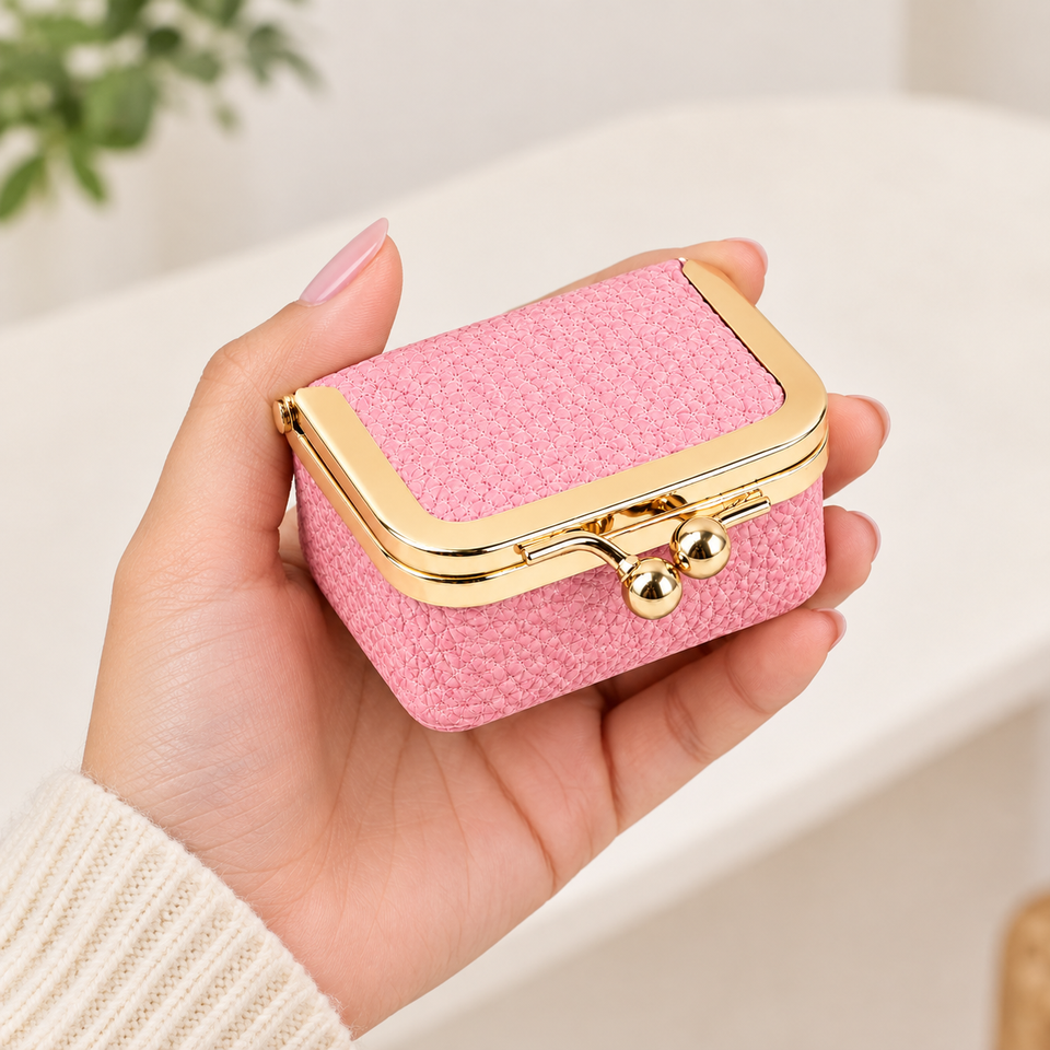 Mini Leather Jewelry Organizer Purse with Kiss Lock