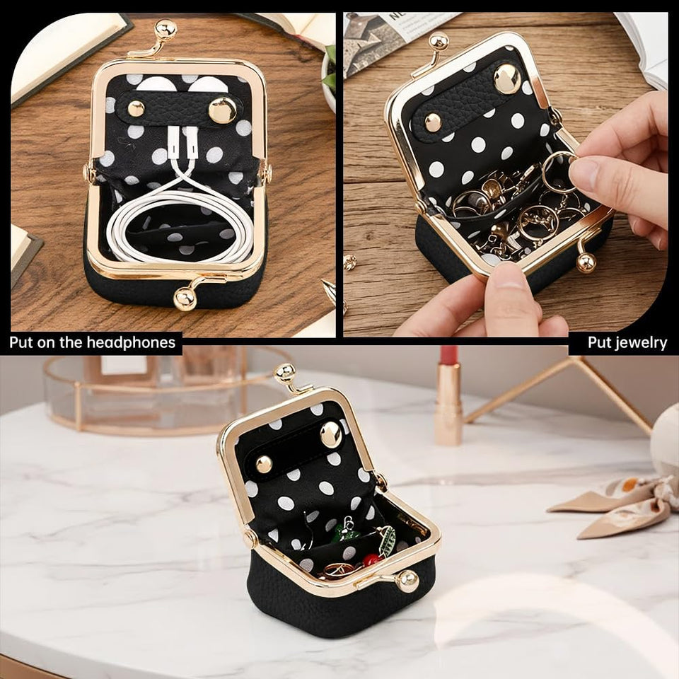 Mini Leather Jewelry Organizer Purse with Kiss Lock