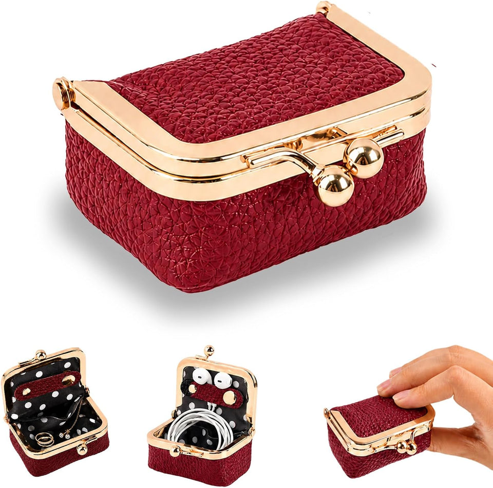 Mini Leather Jewelry Organizer Purse with Kiss Lock