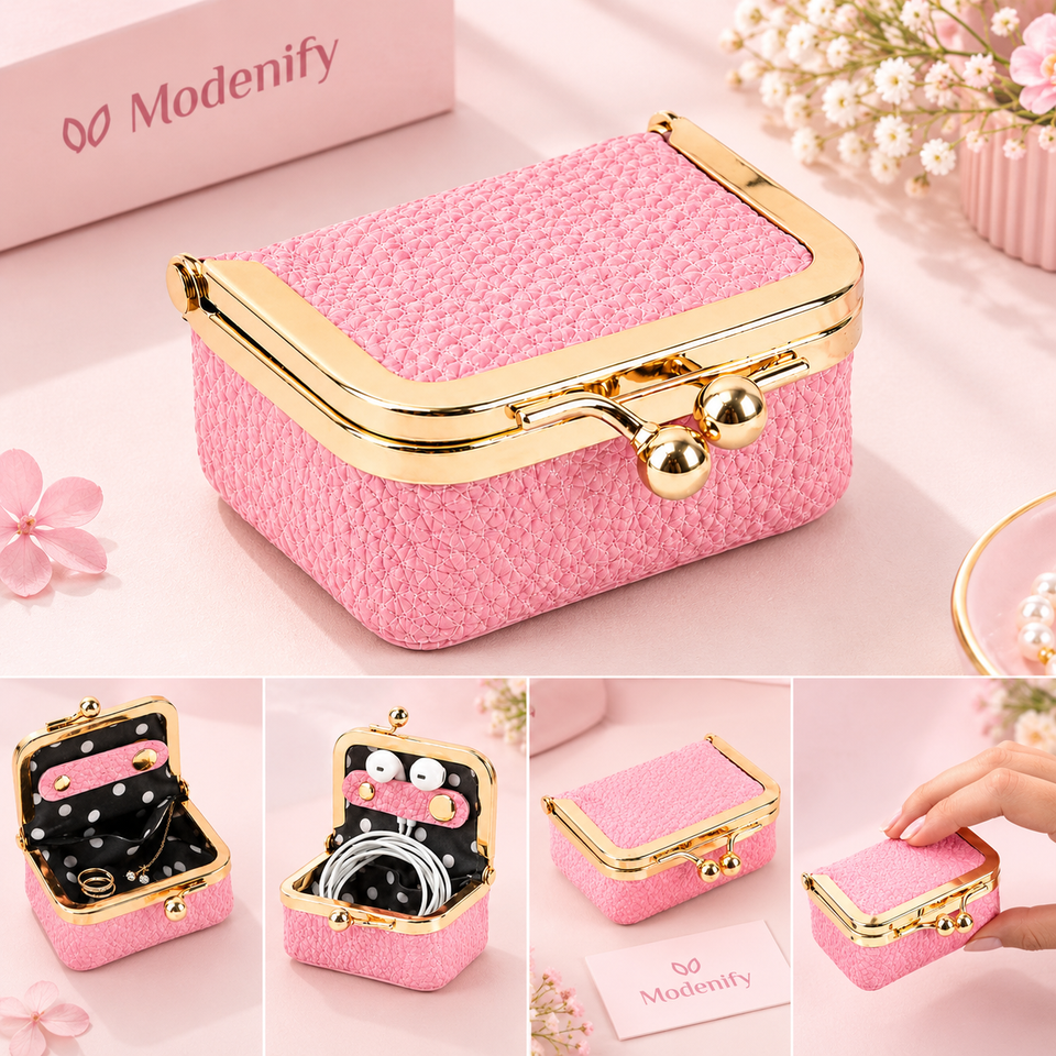 Mini Leather Jewelry Organizer Purse with Kiss Lock
