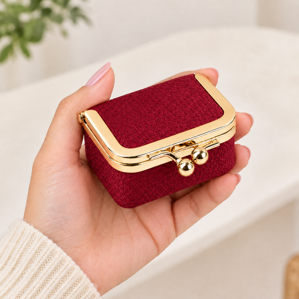 Mini Leather Jewelry Organizer Purse with Kiss Lock