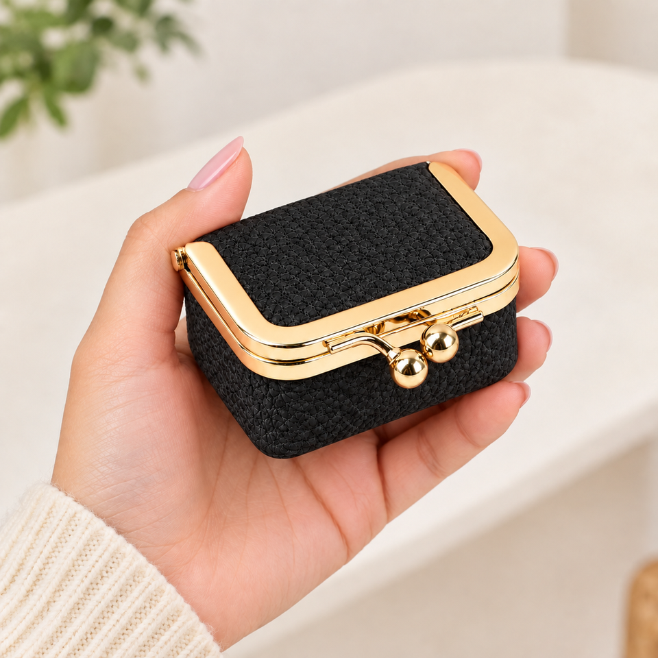 Mini Leather Jewelry Organizer Purse with Kiss Lock