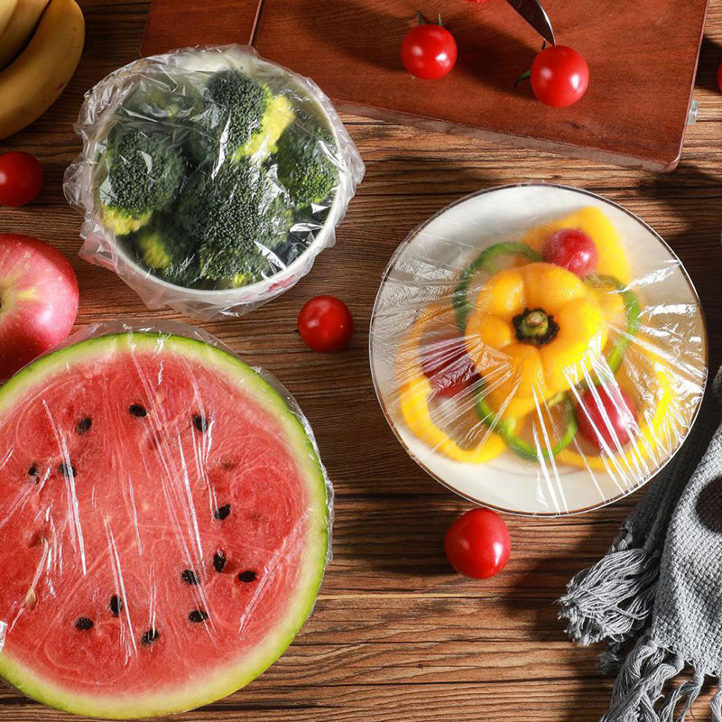 Set of 100 Disposable Plastic Stretchable Bowl Covers