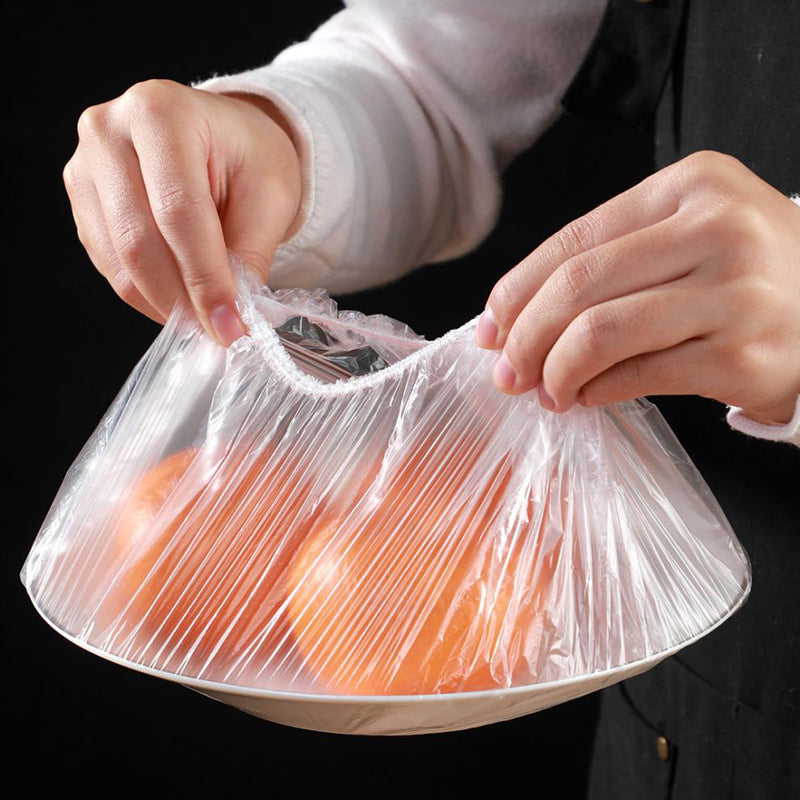 Set of 100 Disposable Plastic Stretchable Bowl Covers