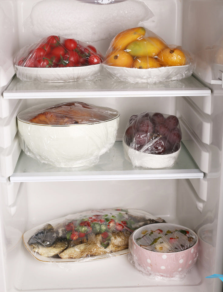 Set of 100 Disposable Plastic Stretchable Bowl Covers